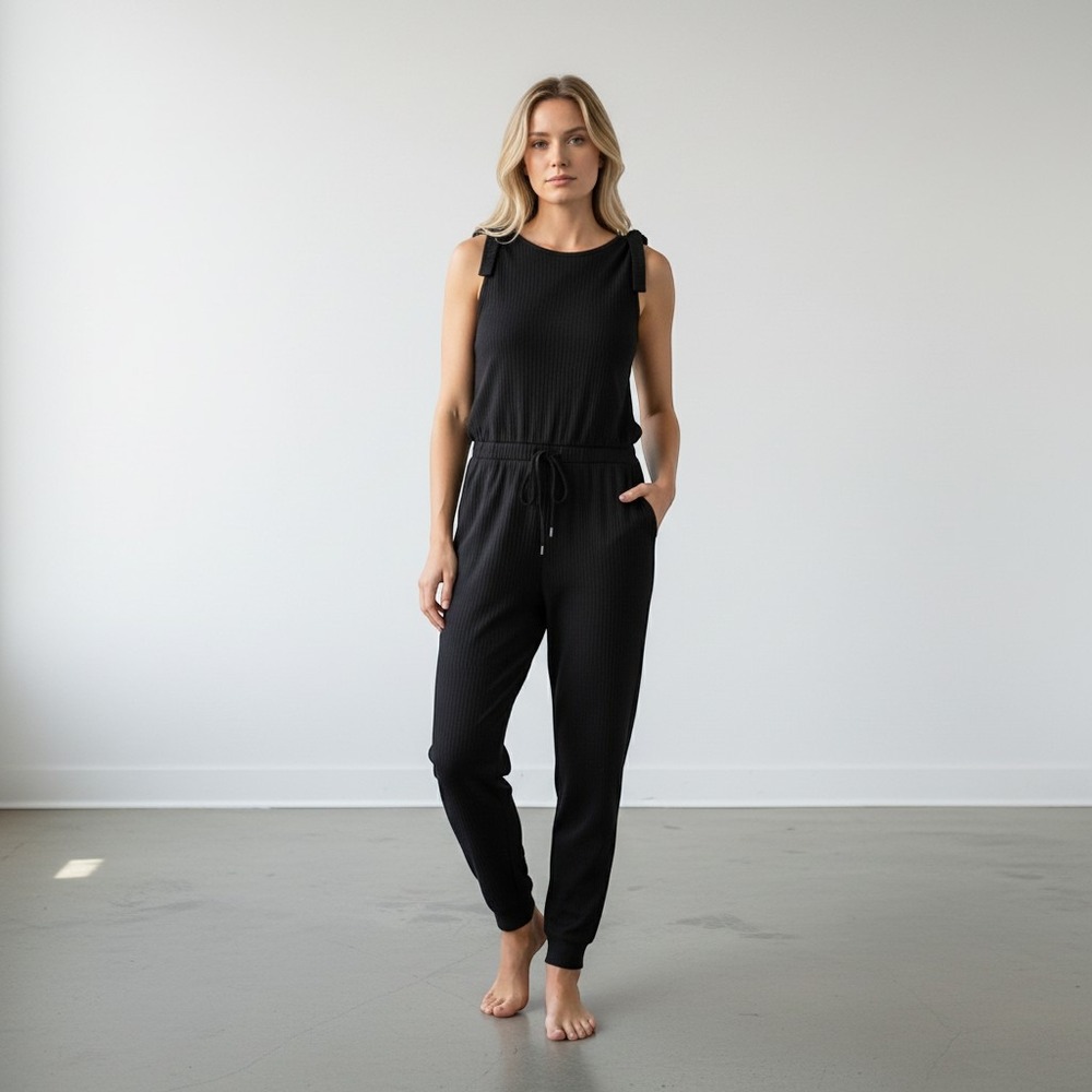 Dex XS Ribbed Sleeveless Jumpsuit Womens Black Cutout Keyhole Jogger